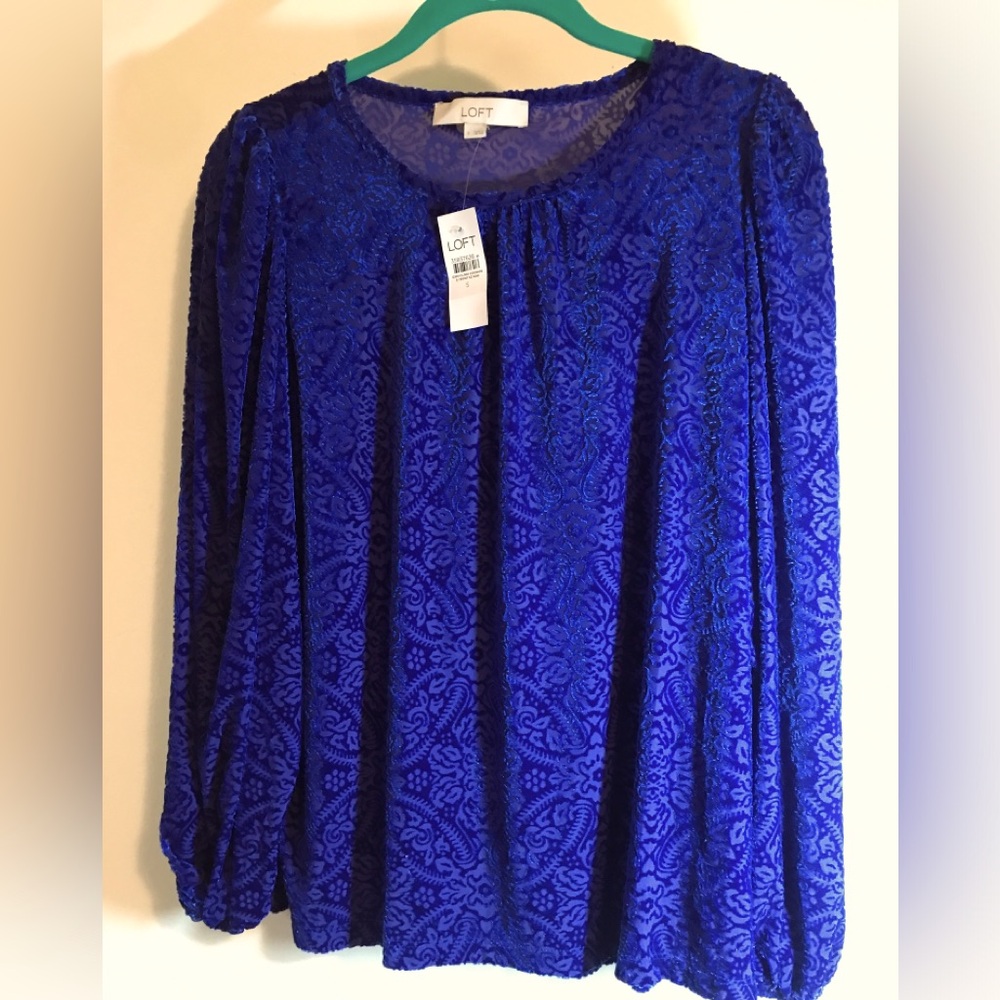LOFT Burnout Velvet Peasant Top